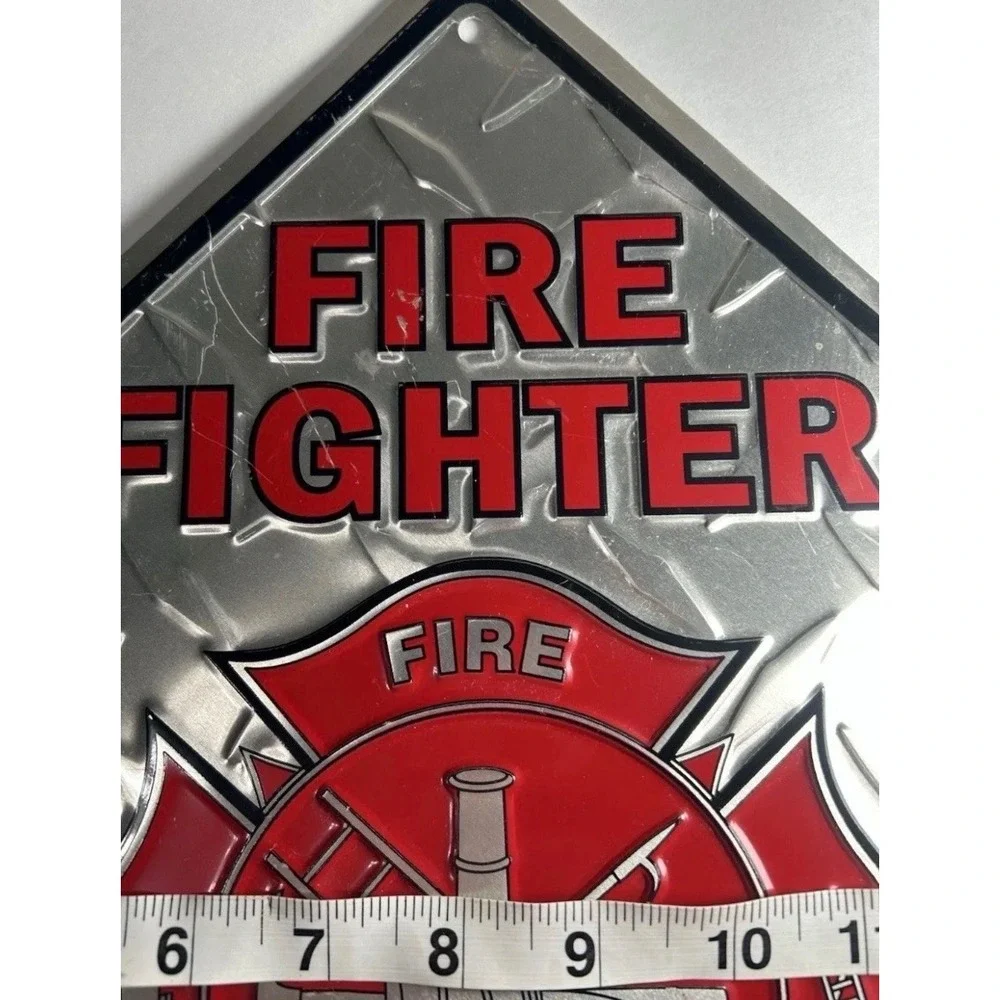 Fire Fighter Crossing Metal Sign Embossed Diamond Plate Fire Rescue 12x12 Silver